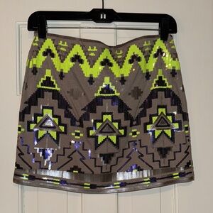 Express Green and Silver Sequin Mini Pencil Skirt